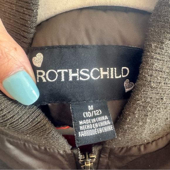 Rothschild Brown Green Bomber Jacket Youth embroidered floral M 10 12 $72 - Picture 4 of 10